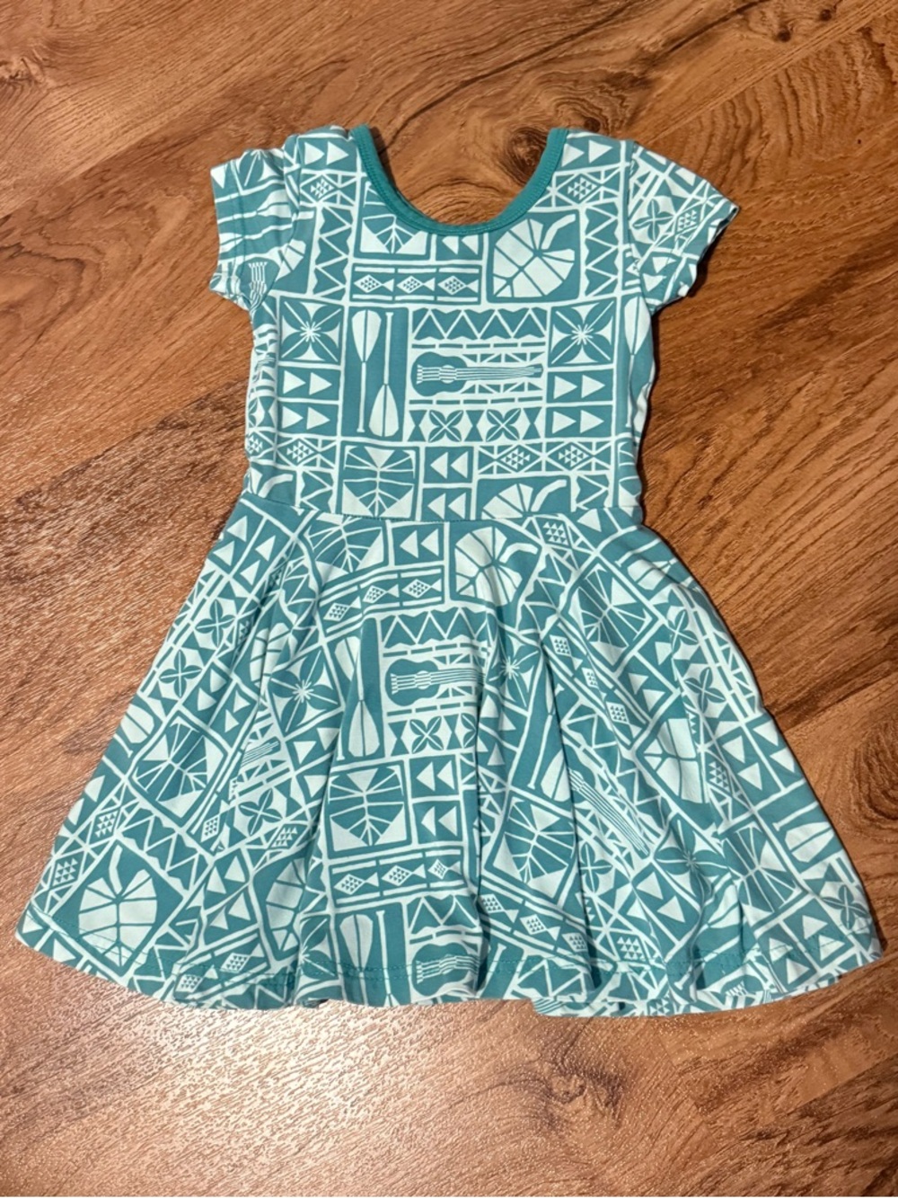 Girls Teal Geometric Fit-and-Flare Dress